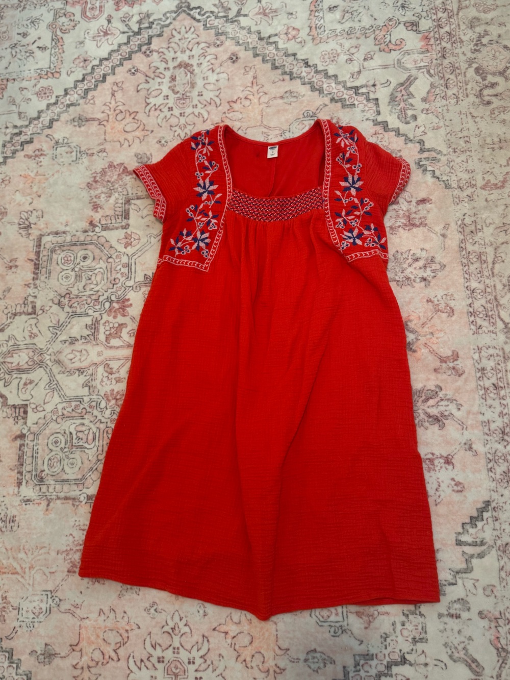 Old Navy Red Embroidered Short-Sleeve Dress